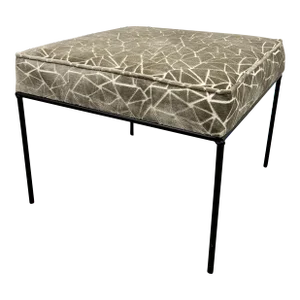 Paul McCobb Style Ottoman Stool Grey and White Cut Velvet