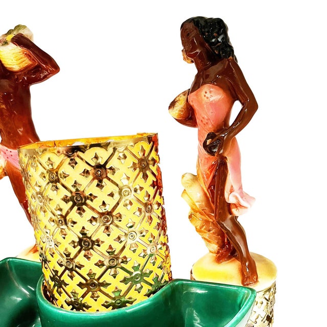Green Mid 20th Century Mid-Century Hawaiian Themed Brass & Ceramic Tv Lamp & Planter by Sierra Columbia For Sale - Image 8 of 9