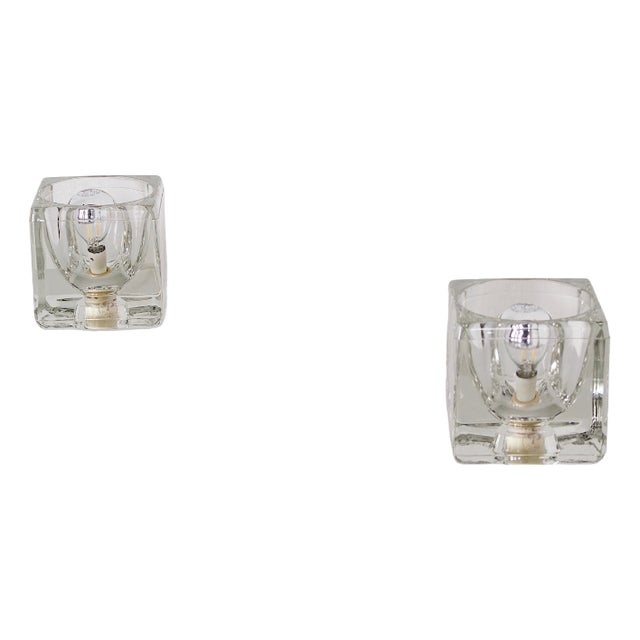 Glass Ice Cube Lamps, 1970s, Set of 2 For Sale