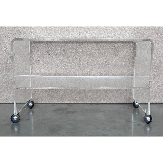 1950s Mid-Century Modern Side or Center Table With Two Tiewr and Wheels, France, 1970s For Sale - Image 5 of 11