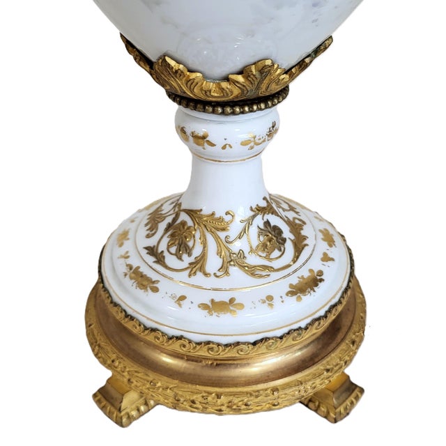 Antique French 19th C White & Gilt Bronze Sevres Porcelain Urn Vase Lamp Angels For Sale - Image 16 of 18