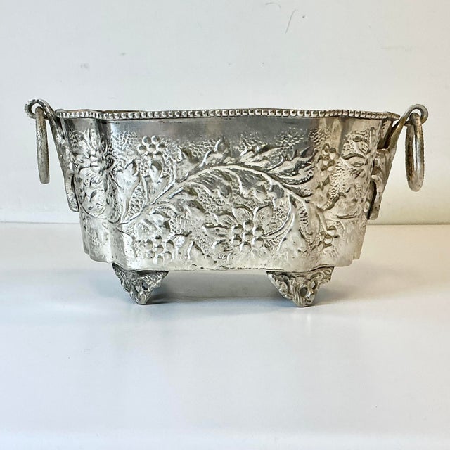 Late 19th C Antique Hollywood Regency Boho Chic Hand Wrought Hammered Silverplate Planter. For Sale - Image 4 of 15