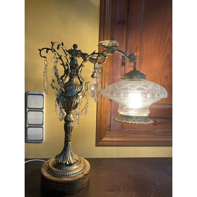 Bronze Table Lamp with Dragon Arm and Cut Glass Shade, 1940s For Sale - Image 4 of 18