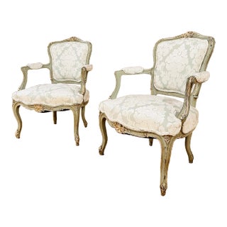 French Painted Chairs, Reupholstered, a Pair For Sale