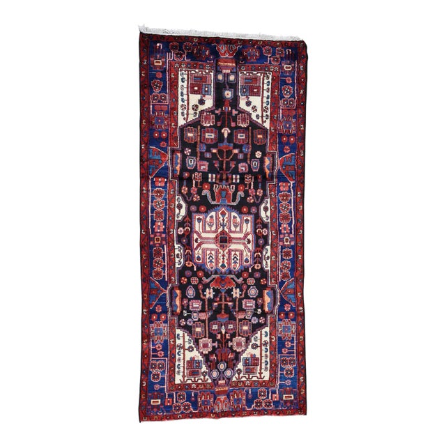 1970s Persian Nahavand Hand Knotted Wide Runner Rug For Sale