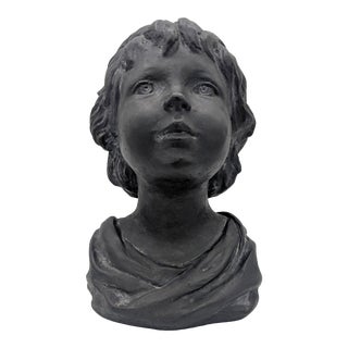 Late 20th Century Black Plaster Bust of Child Sculpture For Sale