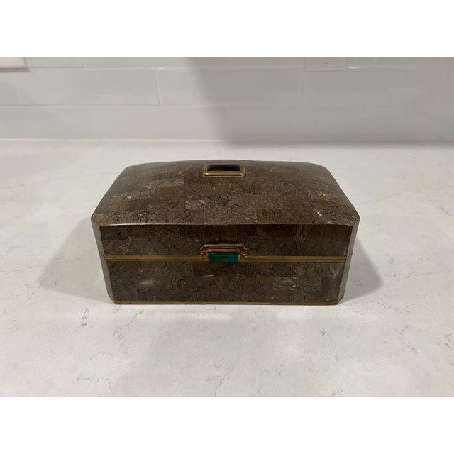 Vintage Maitland Smith Tessellated Stone, Brass, Malachite & Amethyst Box For Sale - Image 11 of 11