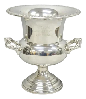 Late 20th Century Happy 25th Anniversary Mom+Dad Silver Plated Trophy Cup Urn Champagne Ice Bucket