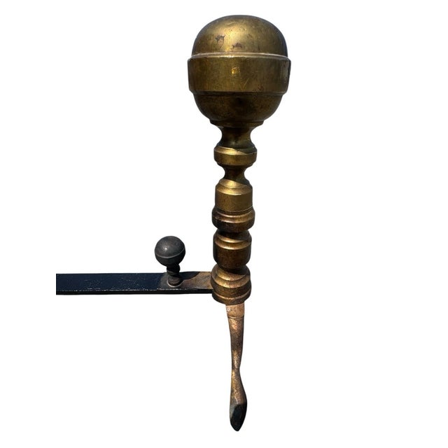 Antique Brass Ball Finial Fireplace Andirons Fire Dogs Pair Early 1900s For Sale - Image 14 of 18