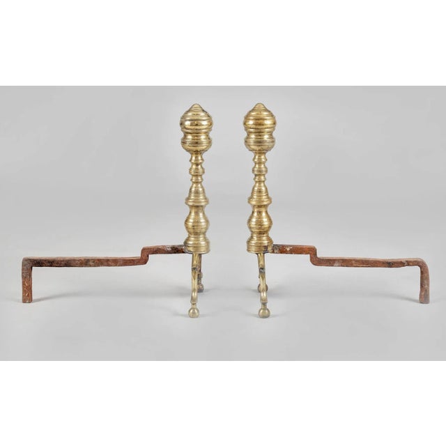 American American 19th Century Brass Andirons- a Pair For Sale - Image 3 of 6