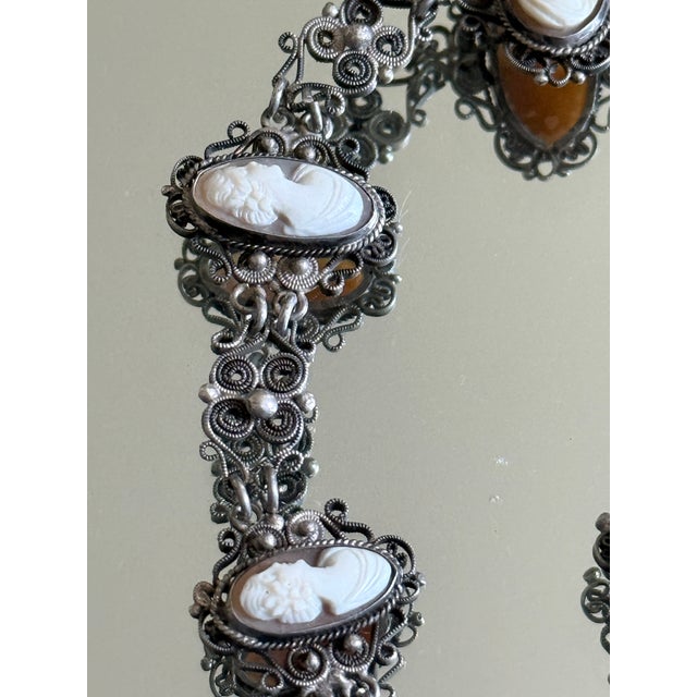 Victorian Vintage Mid-Century Cameo Filigree Link Bracelet, Circa 1940s For Sale - Image 3 of 10