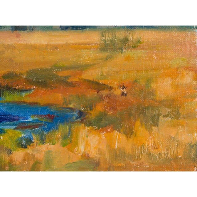 Contemporary Colorado Blues by Marin Dobson | Oil on Panel Landscape with mountains and a river. For Sale - Image 3 of 4