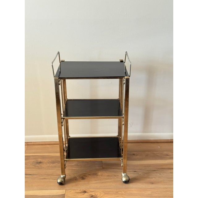 Vintage Hollywood Regency Style Gold-Tone Three-Tier Bar Cart For Sale - Image 4 of 12
