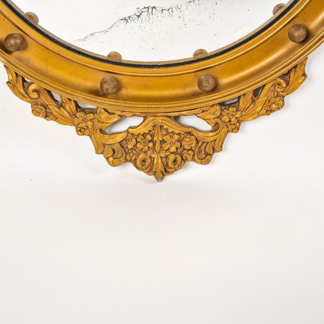 Traditional Large Antique Federal Eagle Convex Mirror Giltwood Bullseye Butler Mirror Circa 1920s For Sale - Image 3 of 14