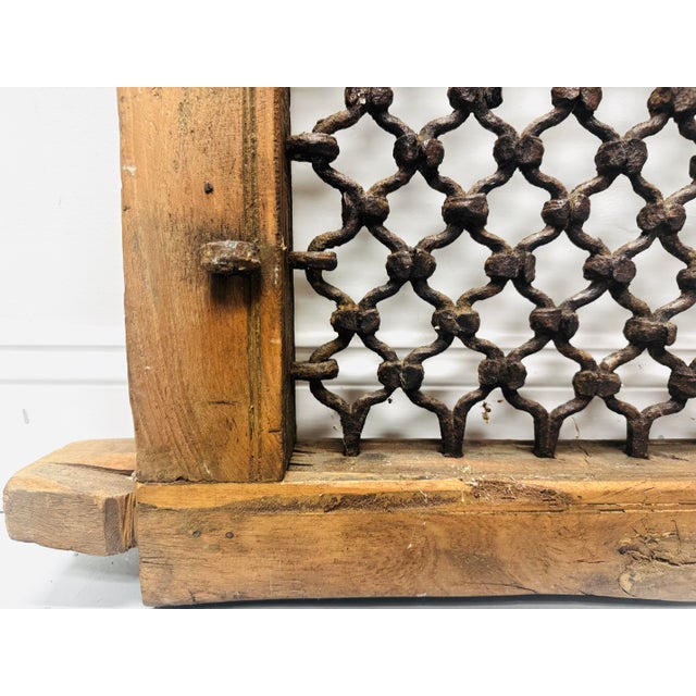 Wood Vintage Wood and Metal Indian Jali Window For Sale - Image 7 of 7