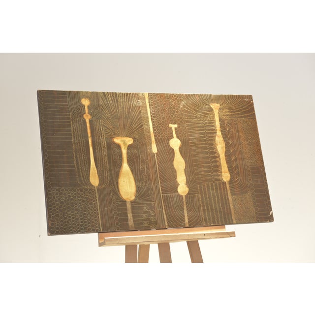 1960s Abstract Plants, Scratch Picture Made of Aluminum Foil, Chipboard Coated with Brownish Clear Varnish For Sale - Image 5 of 6