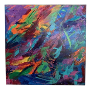 1970s Vintage Abstract Acrylic on Canvas Painting
