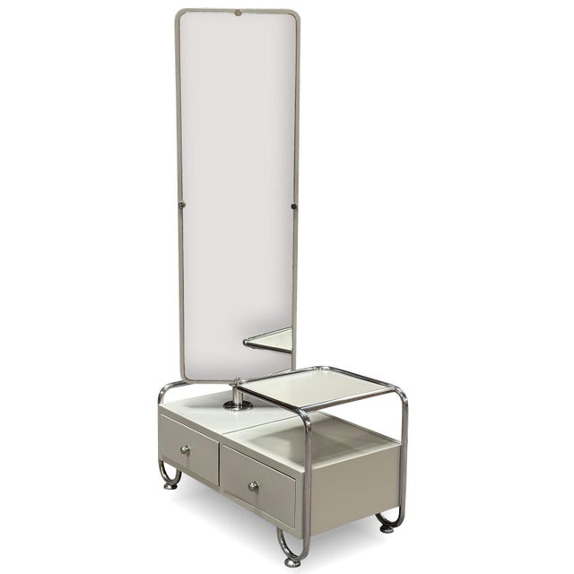 Bauhaus Pastel Grey Chrome Dressing Mirror from Vichr a Spol, 1930s For Sale - Image 4 of 9
