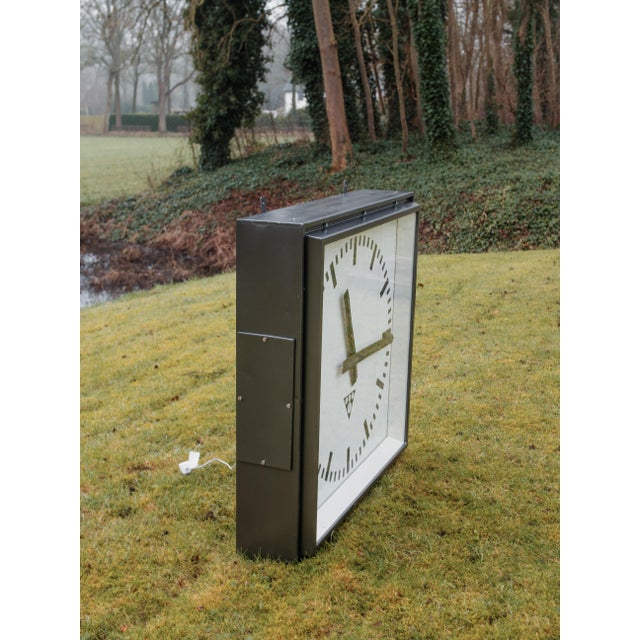 Gray Huge Light-Up Station Clock by Pragotron, 1960s For Sale - Image 8 of 16