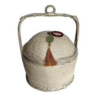 Vintage Chinese Wedding Basket With Carved Jade Tassel For Sale