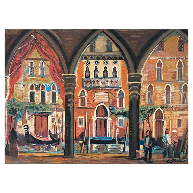 Roberto Gherardi, Venise, La Pescheria, 1980s, Oil on Canvas, Framed For Sale