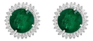 11 Carat Round Emerald and Diamond Stud Earrings 14 Karat White Gold
