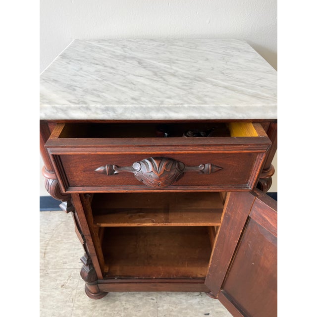 Late 19th Century 19th Century Victorian Flame Mahogany Marble Top Half Commode Washstand For Sale - Image 5 of 11