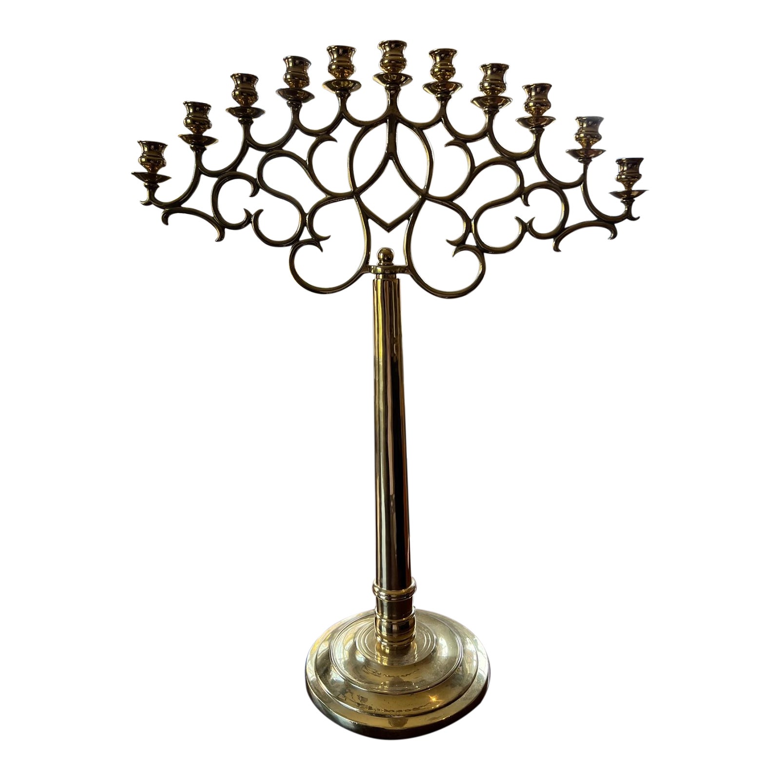 20th Century Tall Brass ElevenLight Candelabrum in the Style of Paavo