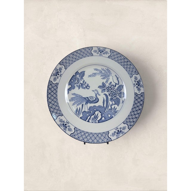 Antique English Wood & Sons "Yuan" Blue & White Transferware Dinner Plates, Set of 5 For Sale - Image 4 of 16