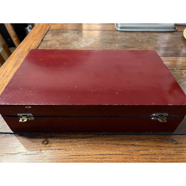 Folk Art Vintage Letter Opener and Magnifying Glass With Polished Horn Handles, Copper and Brass Trim With Wood Case. For Sale - Image 3 of 12
