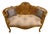 French Louis XV Style Gilded Bench – Light Blue Damask Upholstery & Decorative Cushions For Sale
