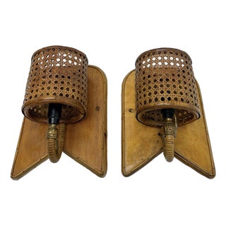 Wall Lamps in Bamboo and Rattan, 1950s, Set of 2 For Sale