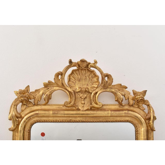 Antique Rectangular Gold Leaf Wall Mirror with Shell Motif, 19th Century For Sale - Image 5 of 12