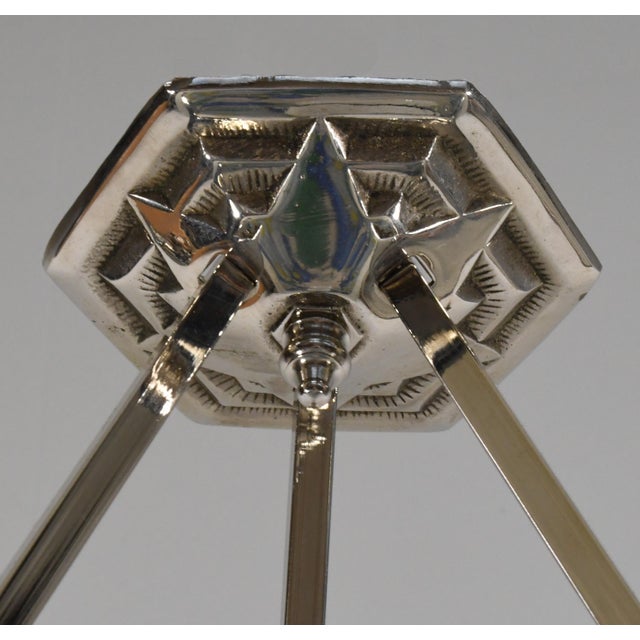 Loys Lucha French Art Deco Pendant Light 1930s - Blue White Floral Enameled Bowl For Sale - Image 10 of 13