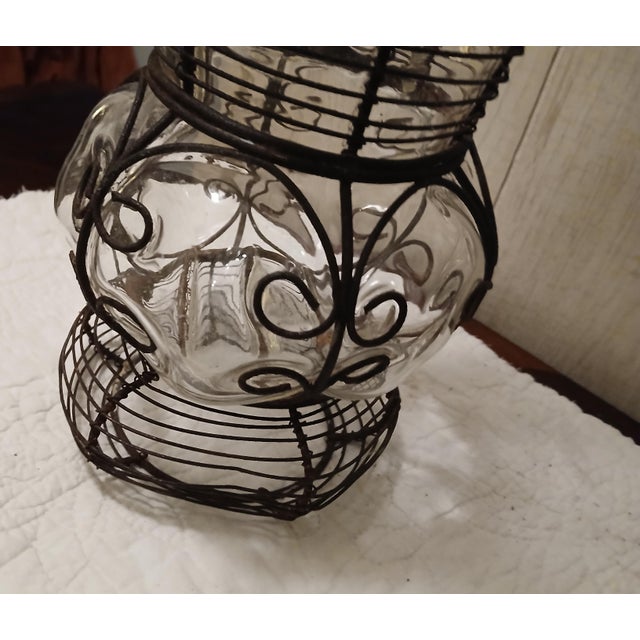 Black Antique French Pedestal Urn Caged Glass Twisted Wire Vase Late 19th Century For Sale - Image 8 of 11