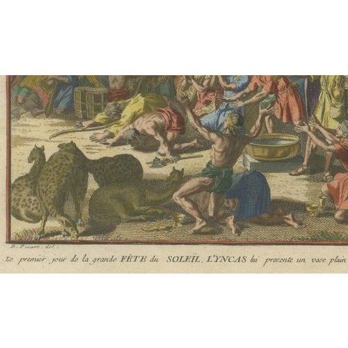 Bernard Picart, Inca Sun Festival, Peru, 1777, Hand-Coloured Engraving For Sale - Image 7 of 9