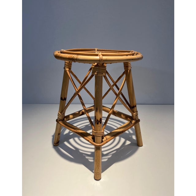 Mid-Century Modern French Rattan Stool, Circa 1970 For Sale - Image 3 of 12