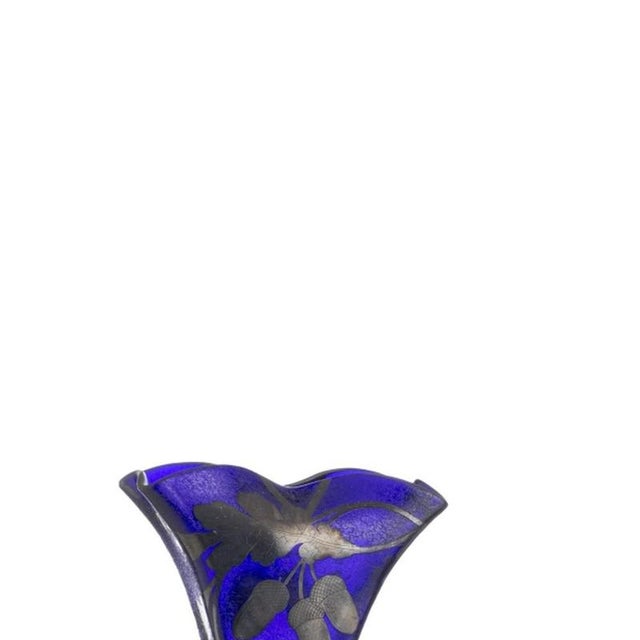 Glass and Crystal - Pair of vases and flowerpot. Germany circa 1930 in Bohemian glass, decorated in shades of blue, pewter...