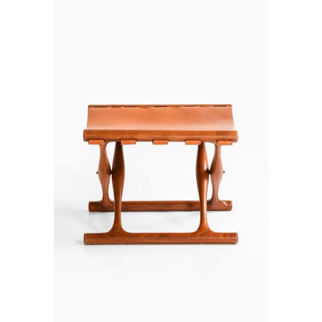 Poul Hundevad Mid-Century Folding Stool in Teak and Leather attributed to Poul Hundevad for Guldhøj, 1950s For Sale - Image 4 of 6
