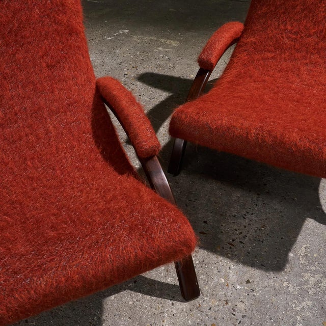 Brown Sculptural Reclining Lounge Chairs in Pierre Frey Yeti Fabric, Italy, Set of 2 For Sale - Image 8 of 14