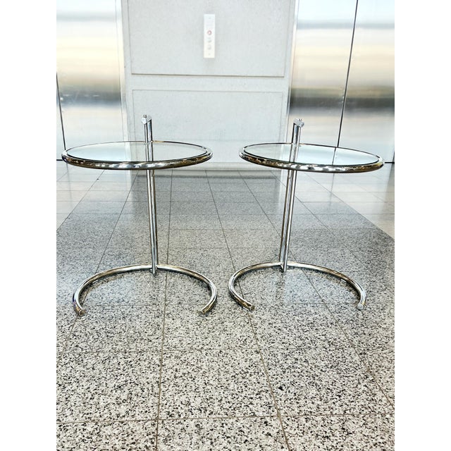 Eileen Gray Late 20th Century Eileen Gray Style Round Chrome Steel & Glass Side Tables - A Pair For Sale - Image 4 of 11