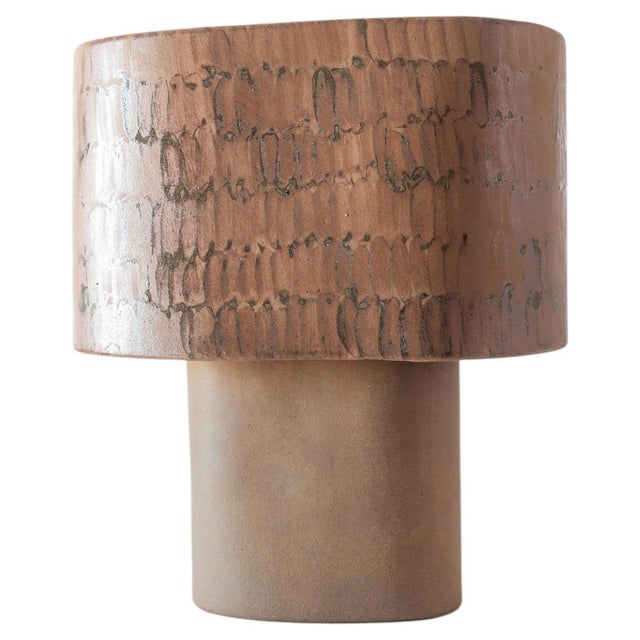 Brown Medium Table Lamp in Stoneware with Hand-Painted Glaze by Lucas Huillet For Sale - Image 15 of 15