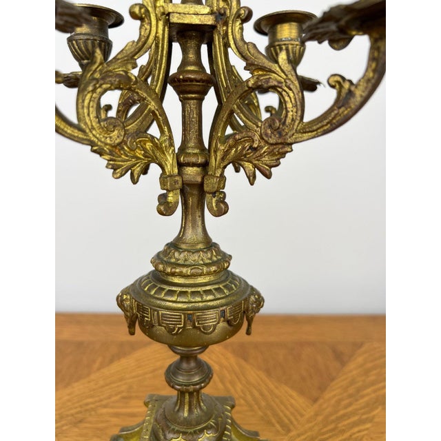 French Style Five-Arm Candleholders in Brass, Set of 2 For Sale - Image 11 of 18