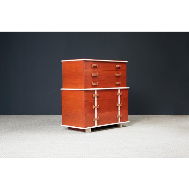 Orange Restored 'Station Wagon' Highboy Dresser by Paul Frankl, c. 1945, Triple Signed For Sale - Image 8 of 12
