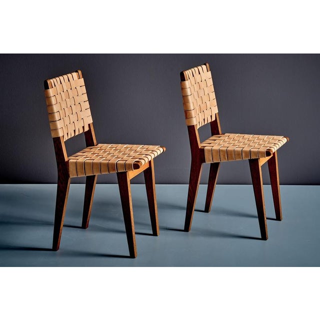 Oak Chairs with Leather Webbing by Jens Risom for Knoll, France, 1950s, Set of 2 For Sale - Image 3 of 15