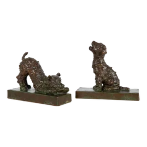 Rare Pair of “Terriers” Bookends Bronze Sculpture by Edith Baretto Parsons