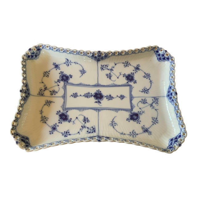 1960s Royal Copenhagen Blue Fluted Half Lace Tray/Dish For Sale