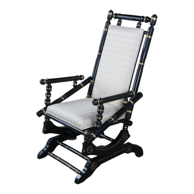 Antique 19th Century Victorian Ebonized Platform Rocker Rocking Chair Regency For Sale