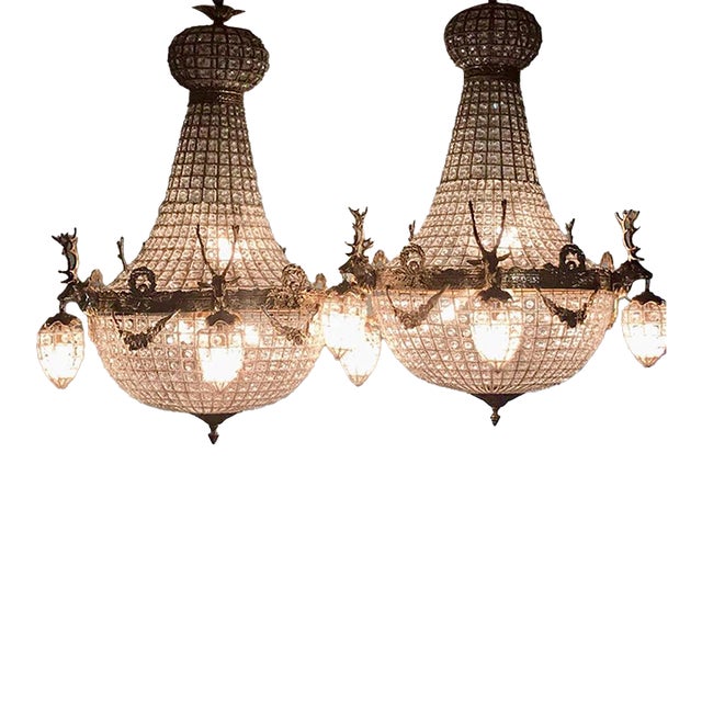 1960 French Louis XVI Gold Bronze Chandeliers - Pair For Sale