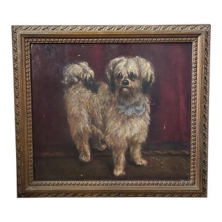 Moody Antique Oil Painting Portrait of a Norfolk Terrier Dog For Sale